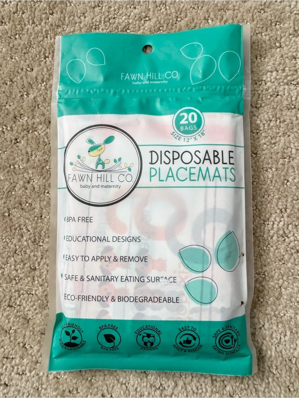 FAWN HILL CO Baby/Maternity Disposable BPA Free Placemats (Lot of 2)-Brand NEW